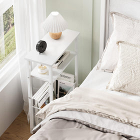 Convenient storage basket adds hidden space for snacks and clutter.