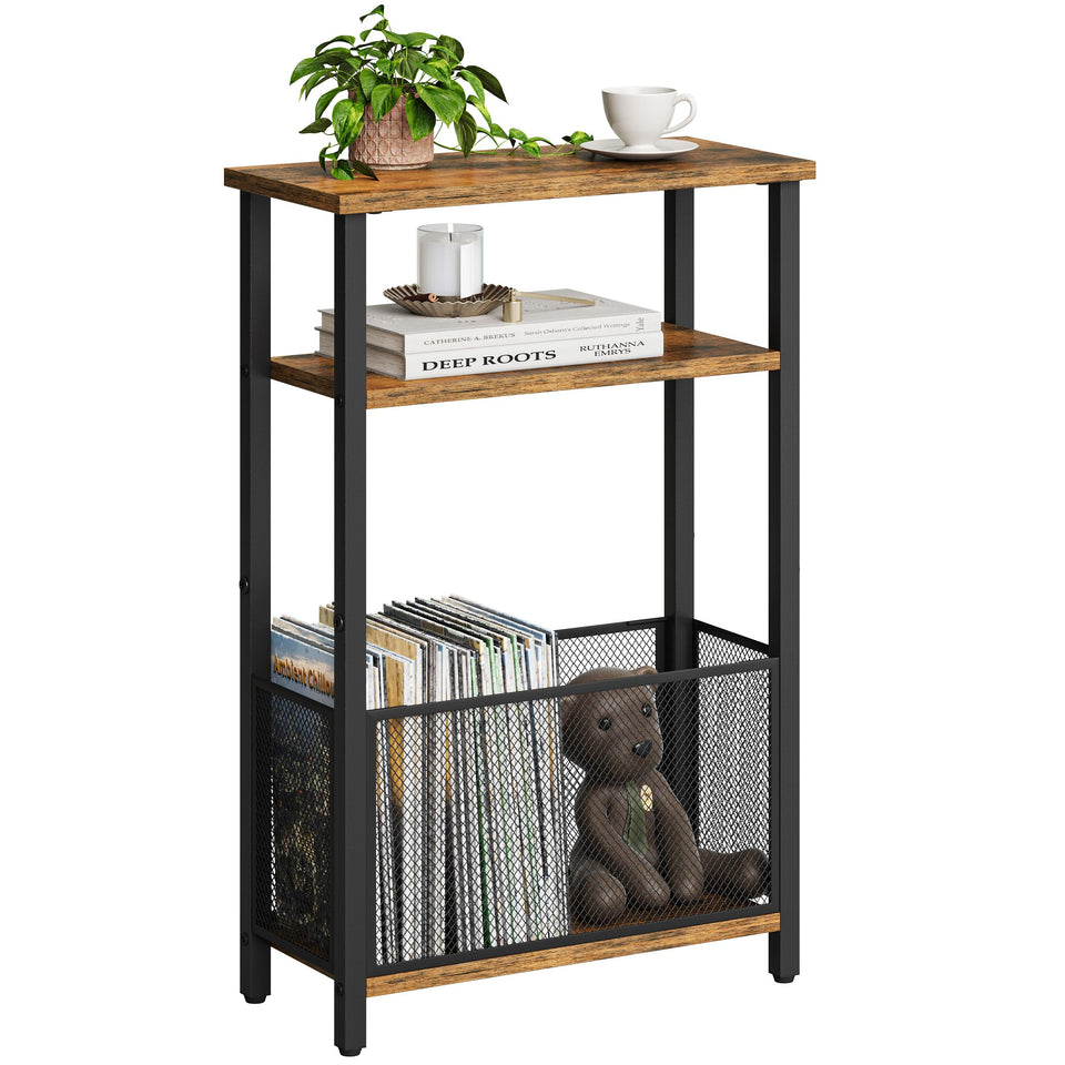 MMEOLUOOK narrow side table with 3-tier storage basket for organized small items