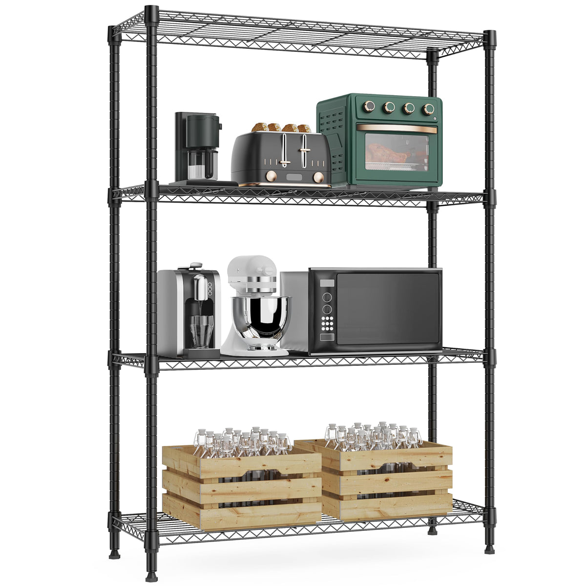 MMZG 1000lbs 4-tier shelf assembly shows tool-free setup for quick use
