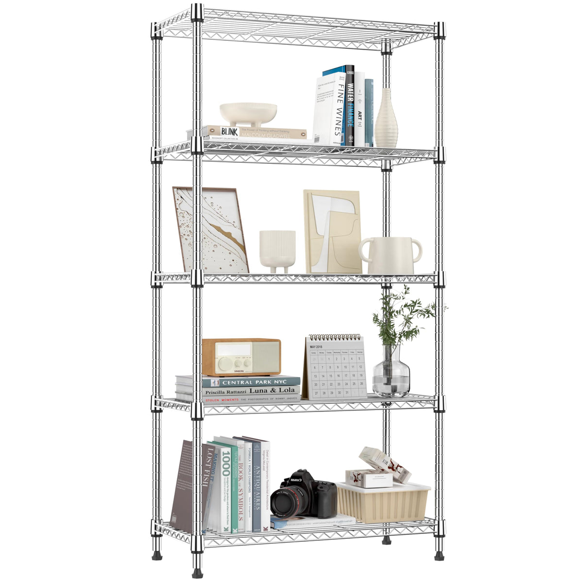 M MZG 5-tier shelf front view, sturdy carbon steel for garage organization