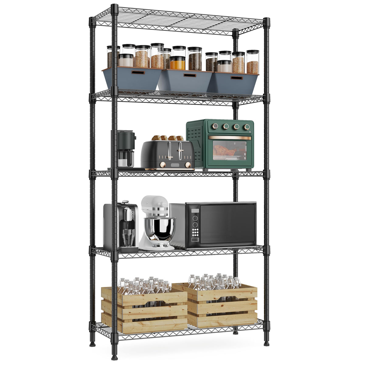 MMZG 5-tier shelf front view shows sturdy storage for garage or closet