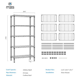 M MZG 5-tier shelf garage-storage setup with wide tiers