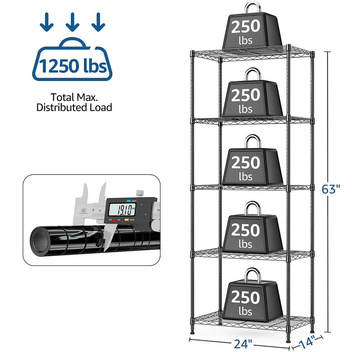 MMZG 5-tier shelf load capacity per shelf demonstrates strong support for tools