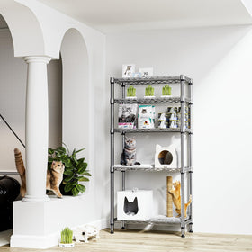 M MZG 5-tier shelf side view, compact depth for tight spaces
