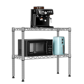 M MZG 2-tier chrome wire shelving unit for compact laundry organization.