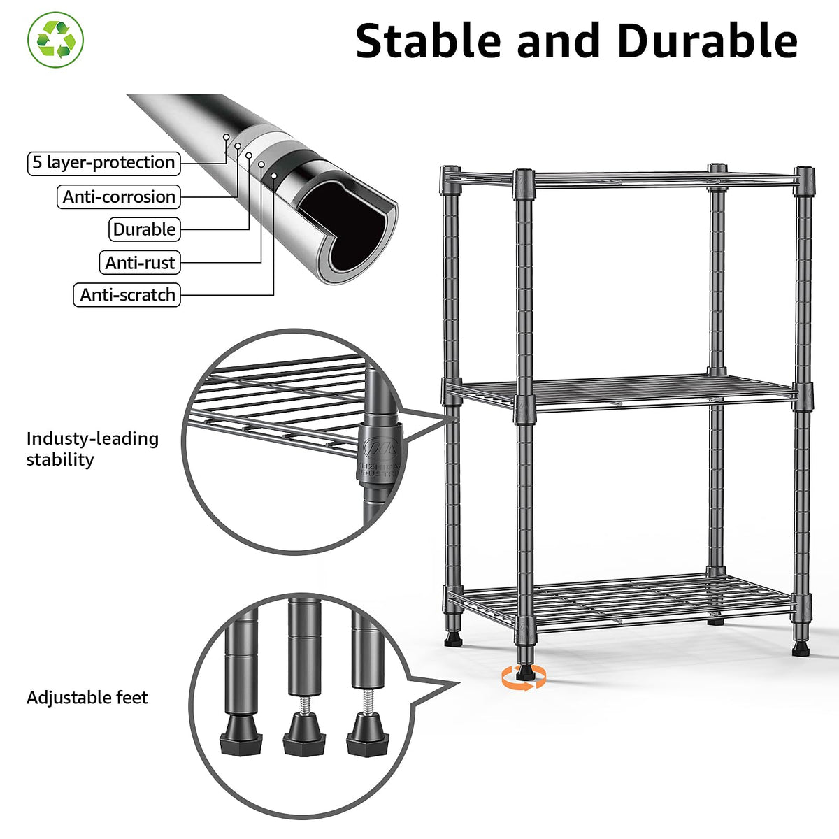 M MZG heavy-duty capacity supports bulky items without sagging.