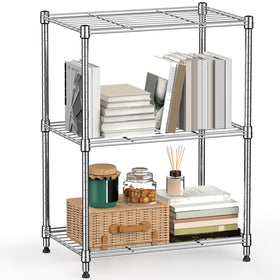 M MZG 450-lb wire shelving front view shows sturdy chrome frame for versatile spaces.
