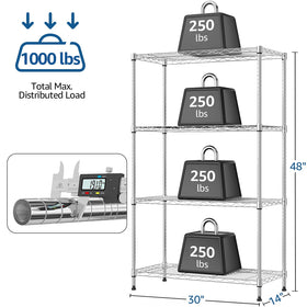 M MZG four-tier wire shelf with wheels for portable garage organization