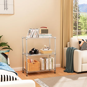 M MZG 750lbs shelving side view emphasizes tall space saving design