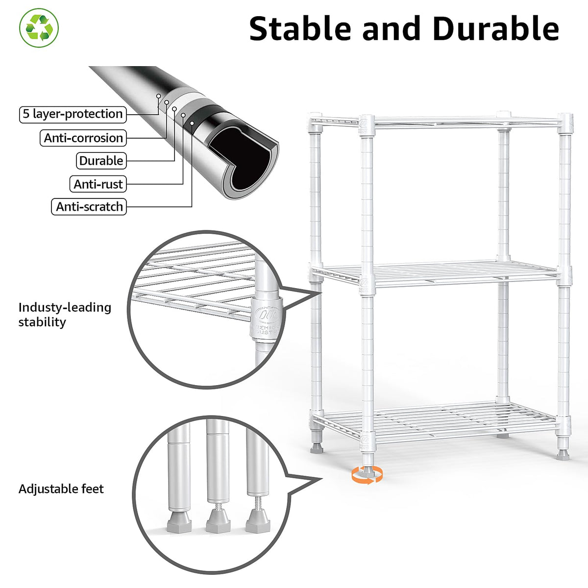 M MZG supports up to 150 lbs per shelf for flexible storage options.
