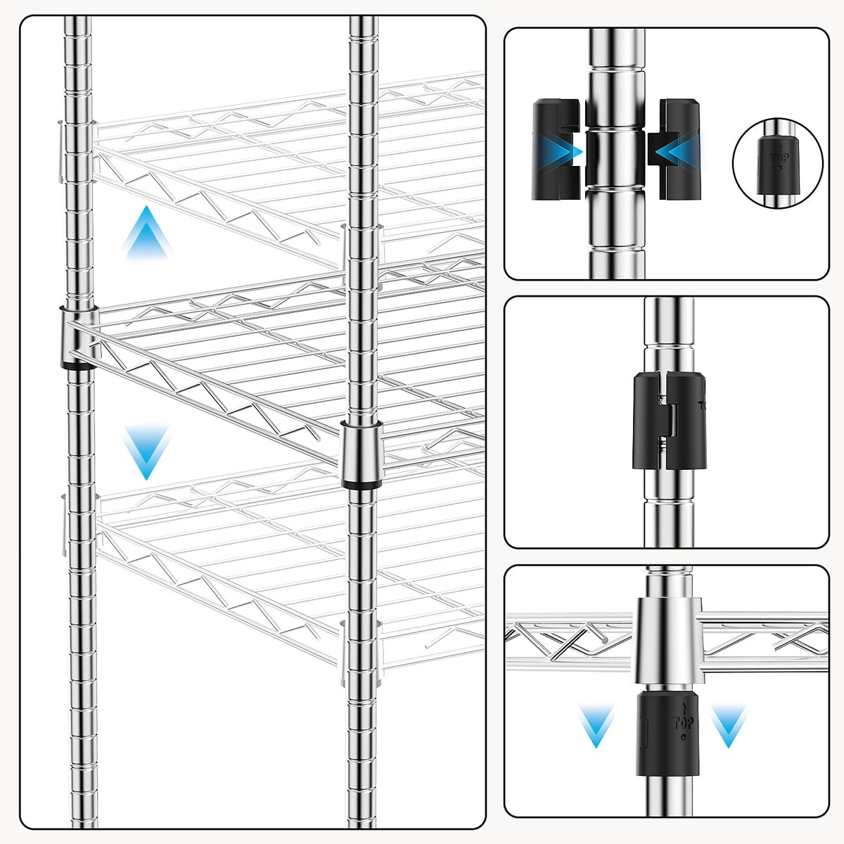 M MZG wire shelf and carbon steel frame close-up for durability