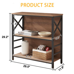 MNEETRUNG brown 3-tier shelf dimension guide helps plan placement.
