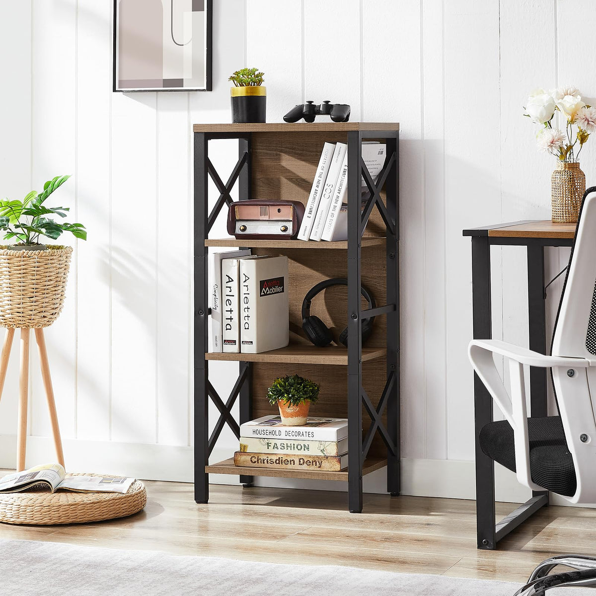 MNEETRUNG narrow bookshelf front view highlights slim footprint for apartments.