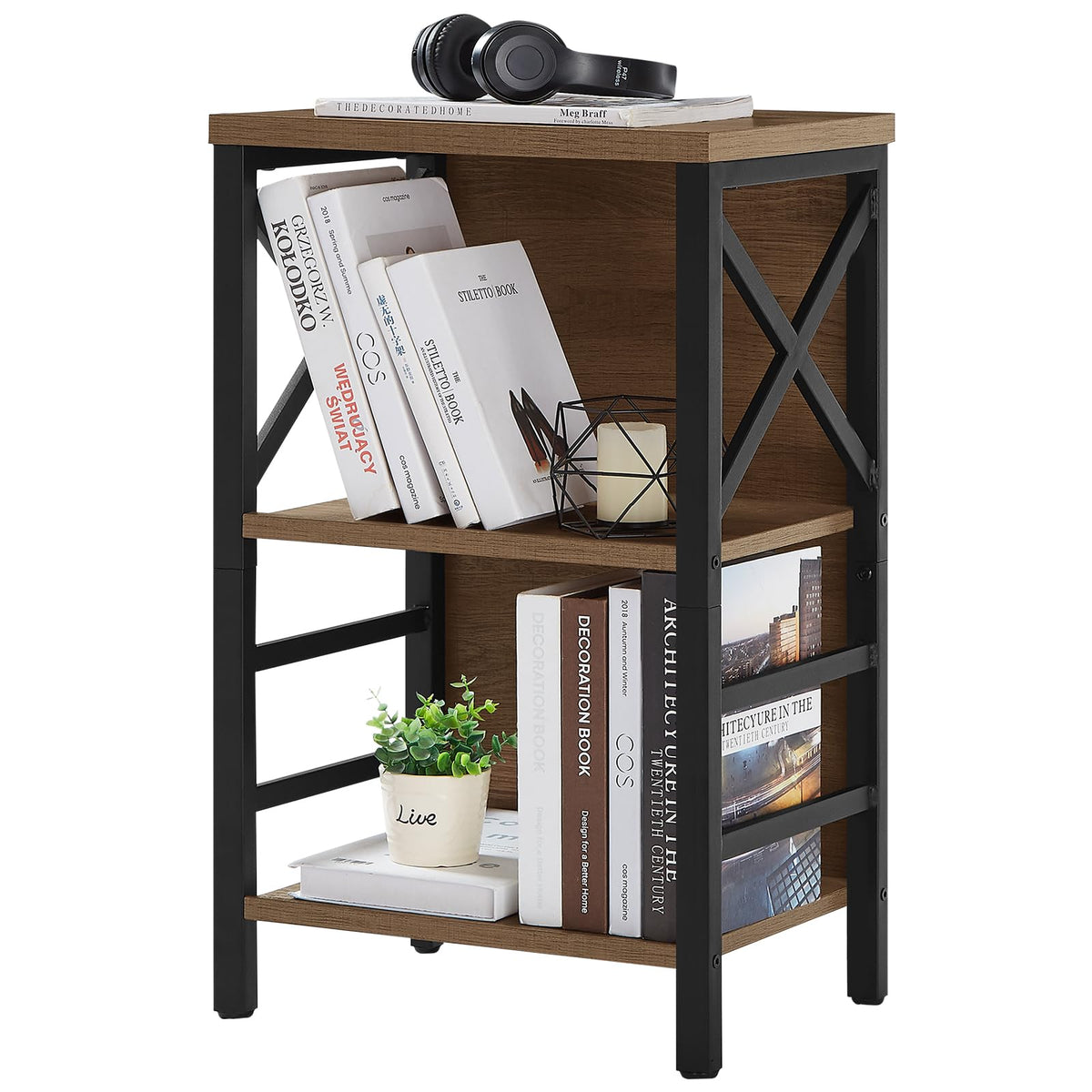 MNEETRUNG compact 3-tier bookcase in rustic brown for small spaces