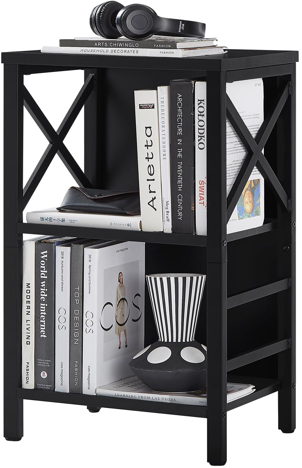 MNEETRUNG small bookshelf front view highlights sturdy industrial frame for compact spaces
