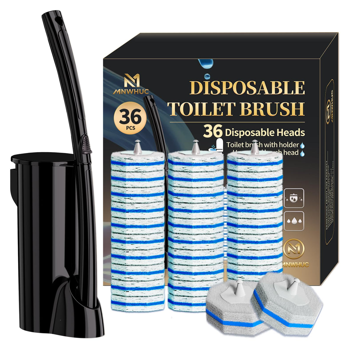 MNWHUC disposable toilet bowl brush with 16-inch wand for hygienic reach.