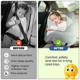 MOAOO ergonomic U-shape pillow supporting head and neck on car journeys.