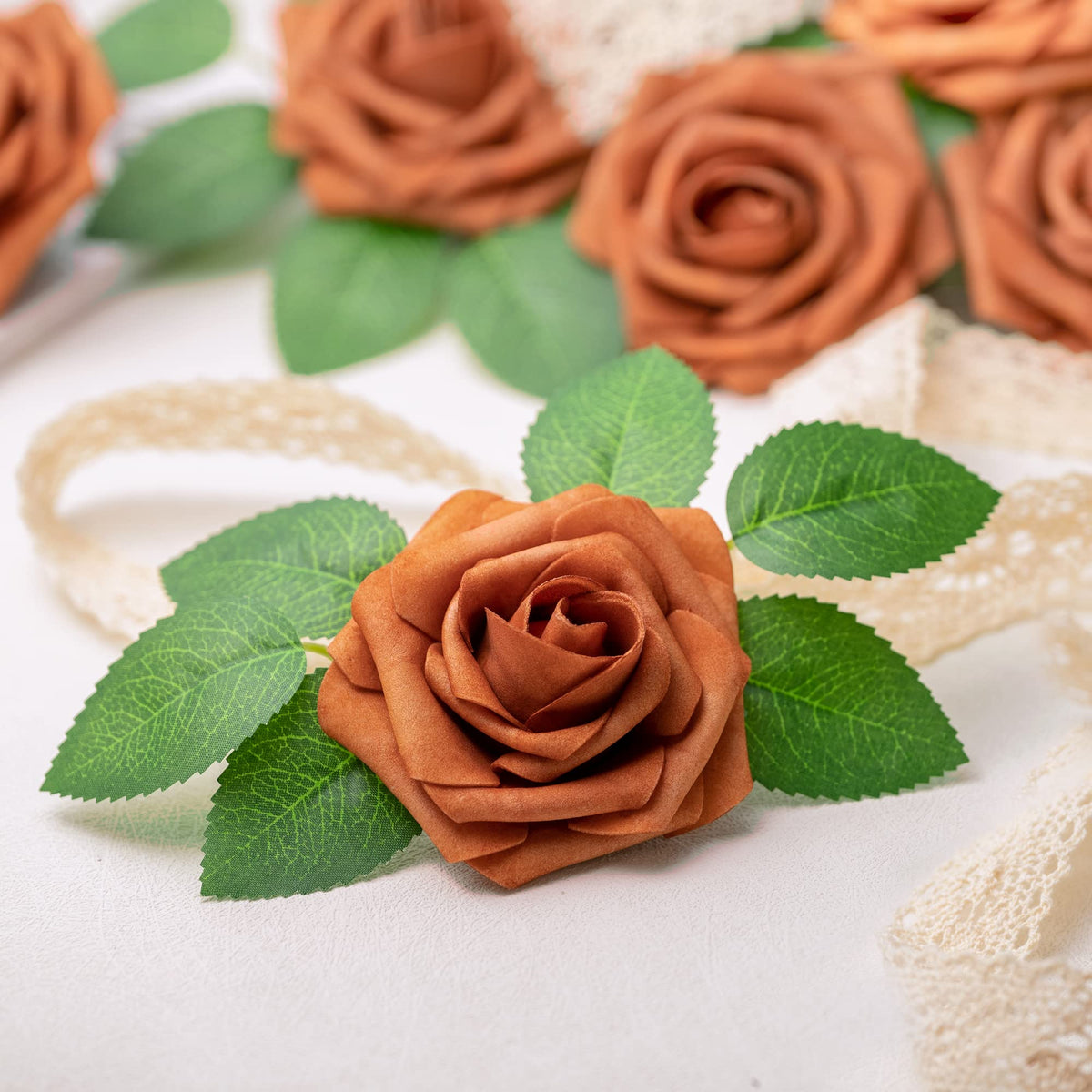 Mocoosy burnt orange rose stems for easy bouquet arrangements and crafting