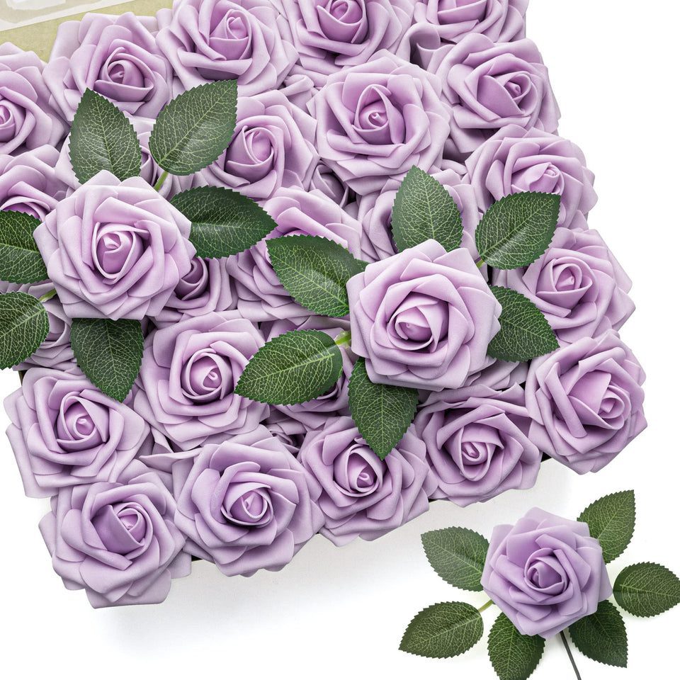 Mocoosy lavender rose artificial flowers closeup shows velvety texture for realistic decor