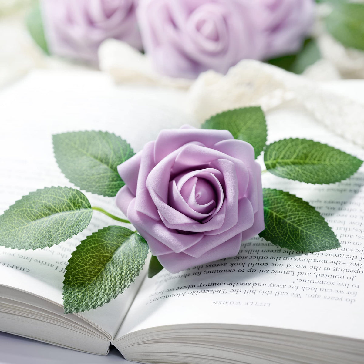 Mocoosy lavender rose artificial flowers wedding bouquet with durable, reusable blooms