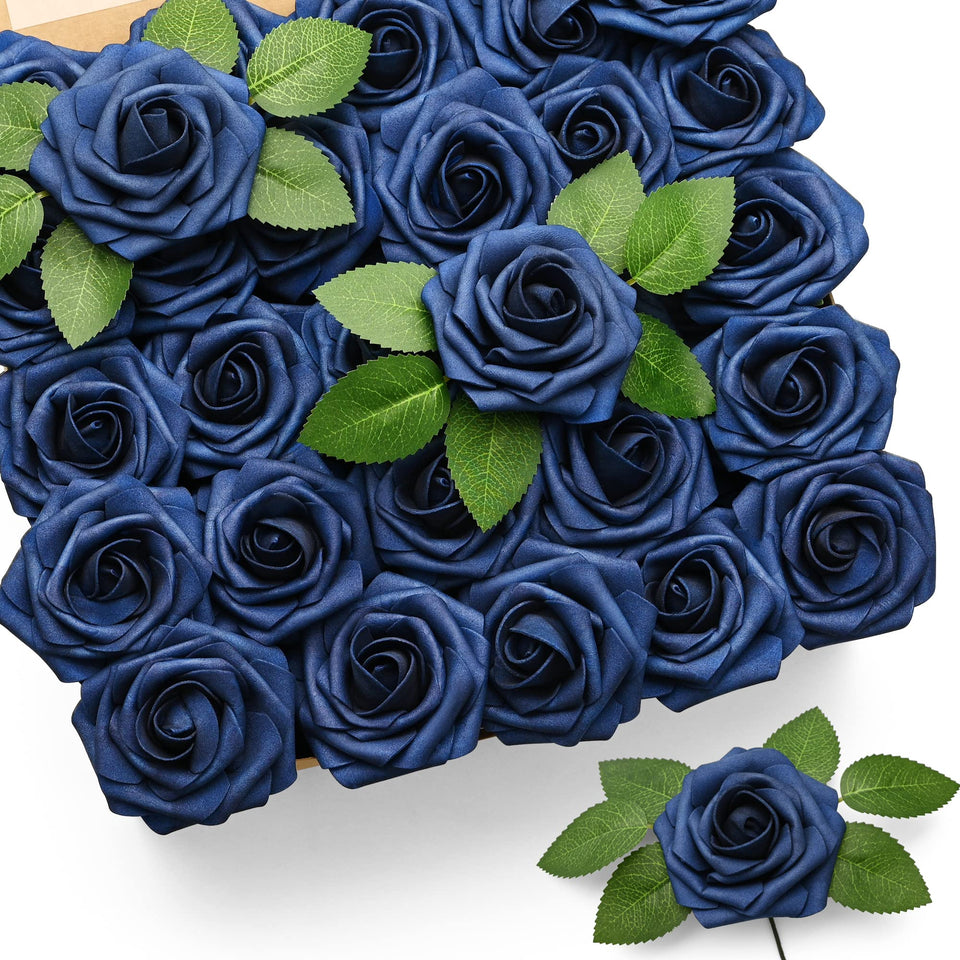 Mocoosy navy blue artificial roses with stems for bulk arrangements and lasting color
