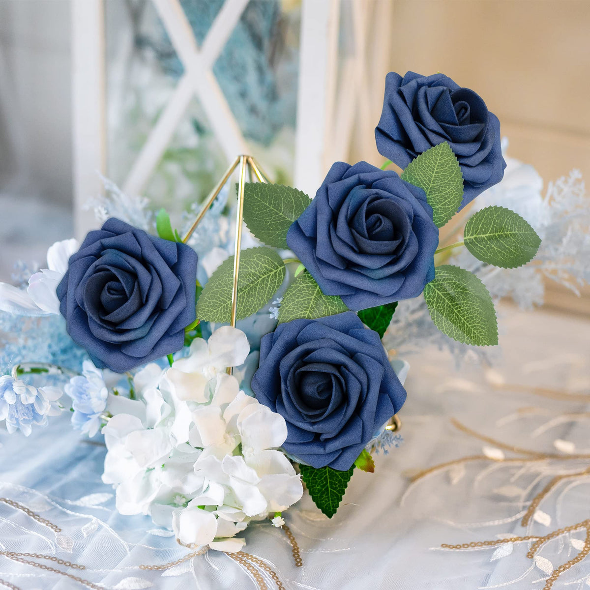 Mocoosy navy blue rose centerpieces enhance event decor