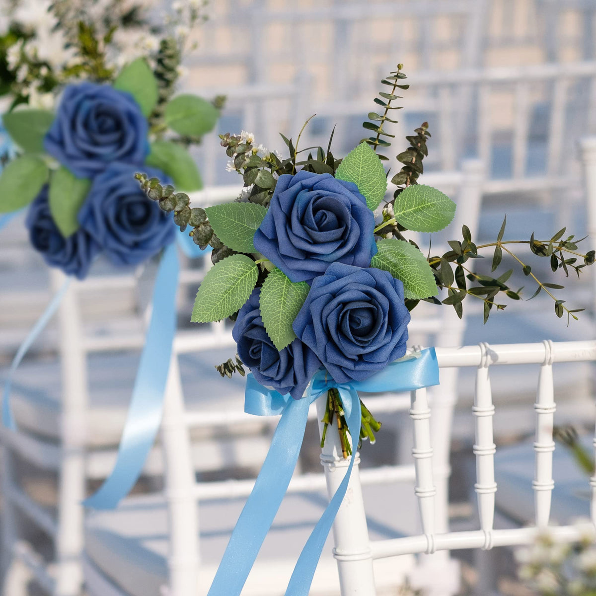 Mocoosy navy blue roses for kissing balls and bridal party decor