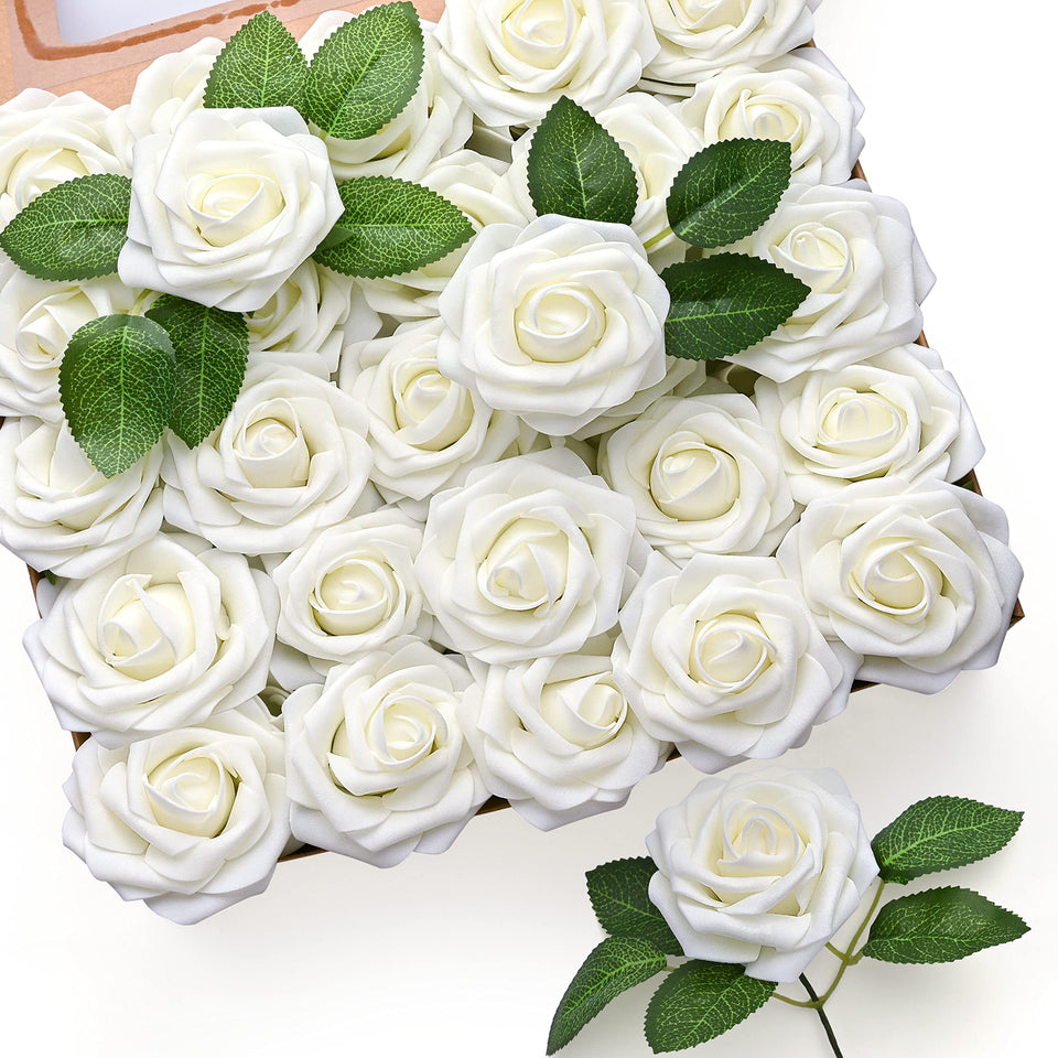 Mocoosy white artificial rose flowers for elegant wedding centerpieces.