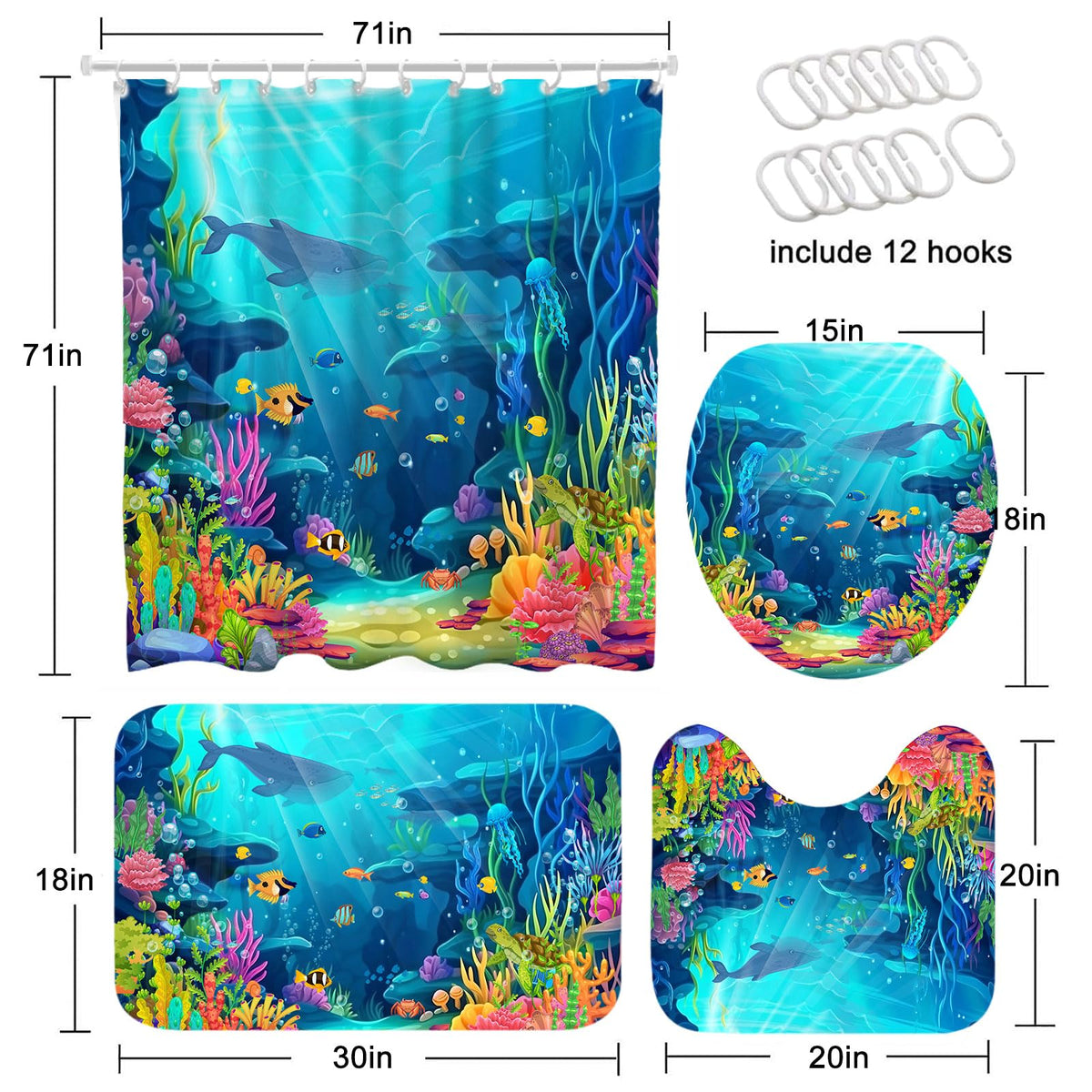 Mocsicka ocean bath rug with non-slip backing for safer, drier floors.