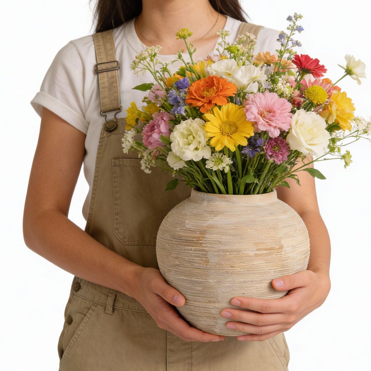 MoCuishle round vase beige farmhouse style, suits rustic living rooms.