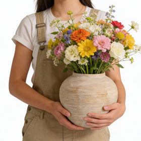 MoCuishle round vase beige farmhouse style, suits rustic living rooms.