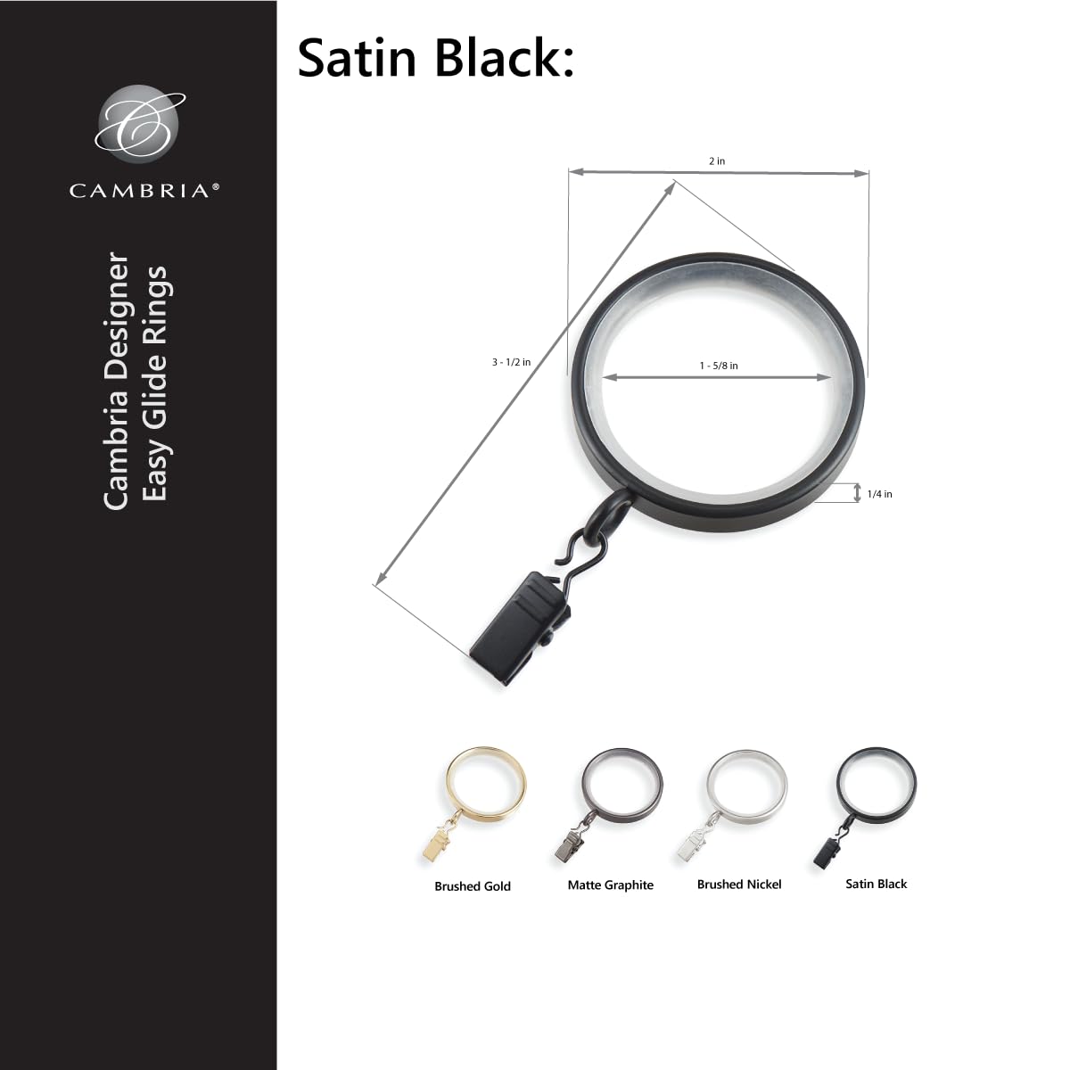 Mode Cambria 2-inch diameter rings designed for easy hanging and strong support.