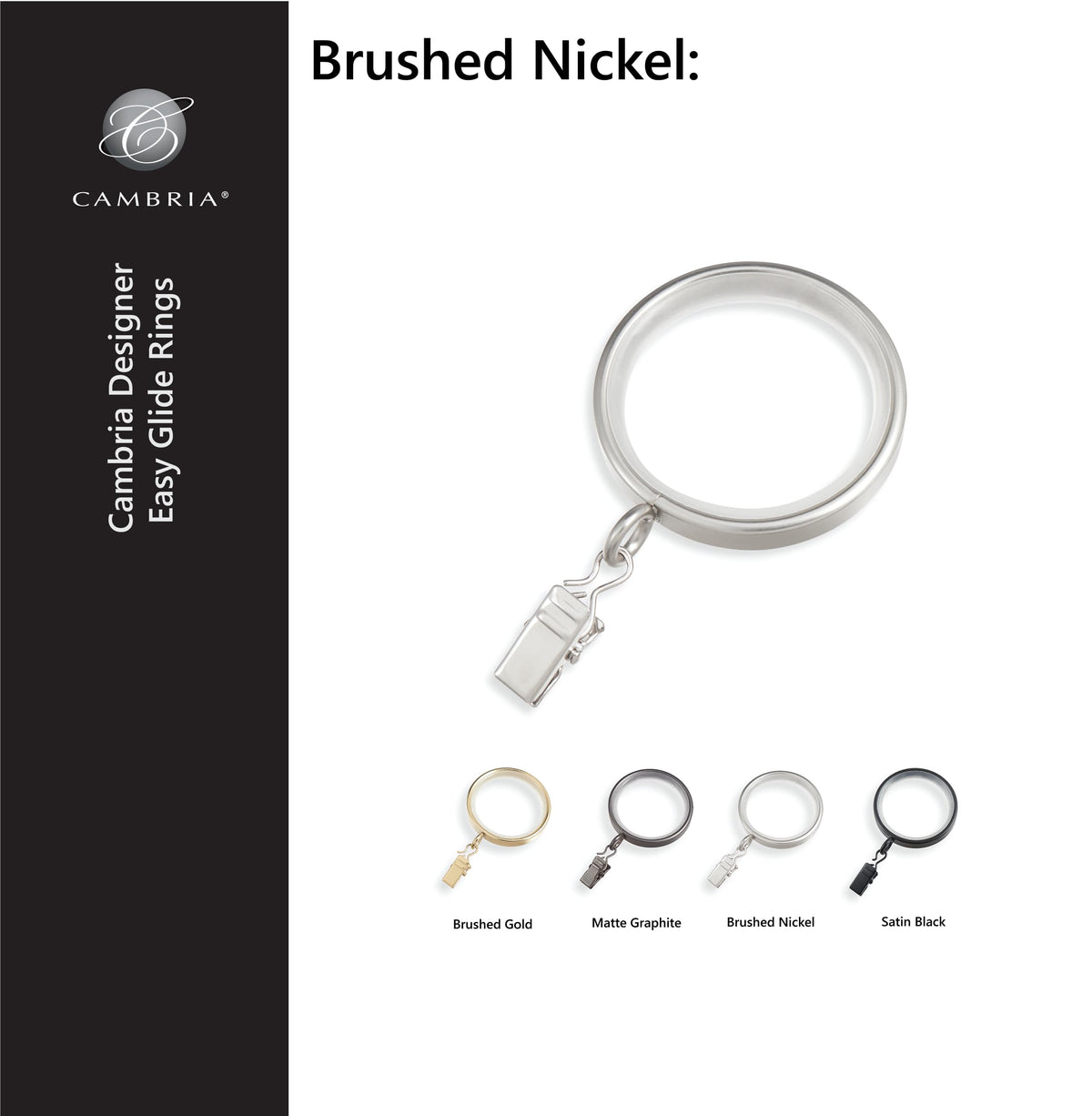 Clip rings with eyelets from MODE Cambria simplify installation.