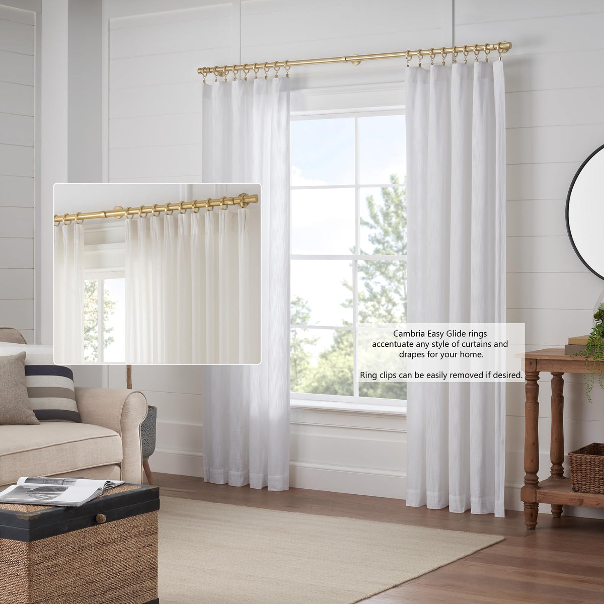 MODE Cambria brushed gold finish enhances modern interiors and curtain hardware.