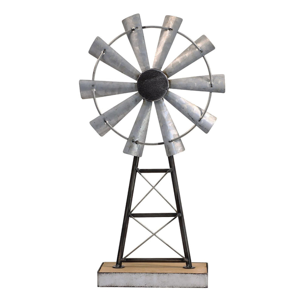 MODE HOME windmill decor stands tall on a shelf for rustic farmhouse charm.