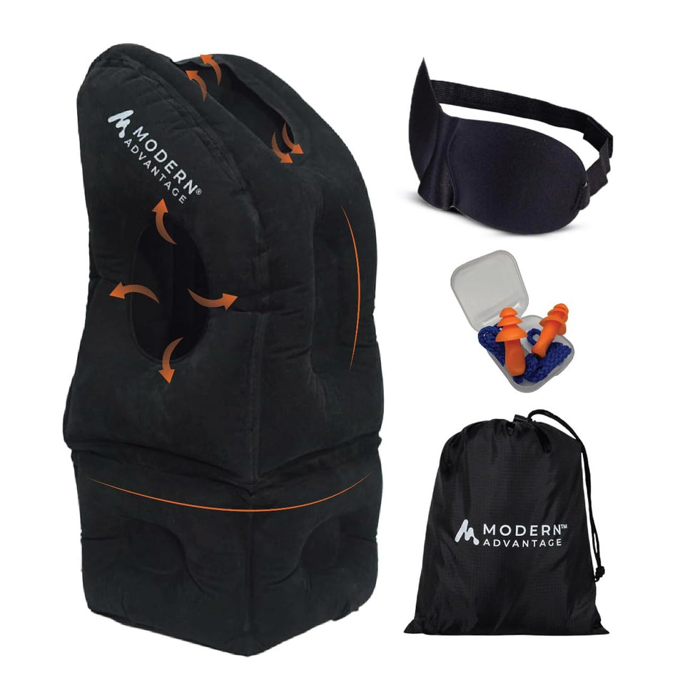 Modern Advantage inflatable travel pillow on plane delivers customized neck support