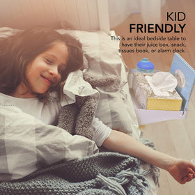 Modern Innovations bedside shelf dimensions 9 by 14.75 inches for compact top bunks.