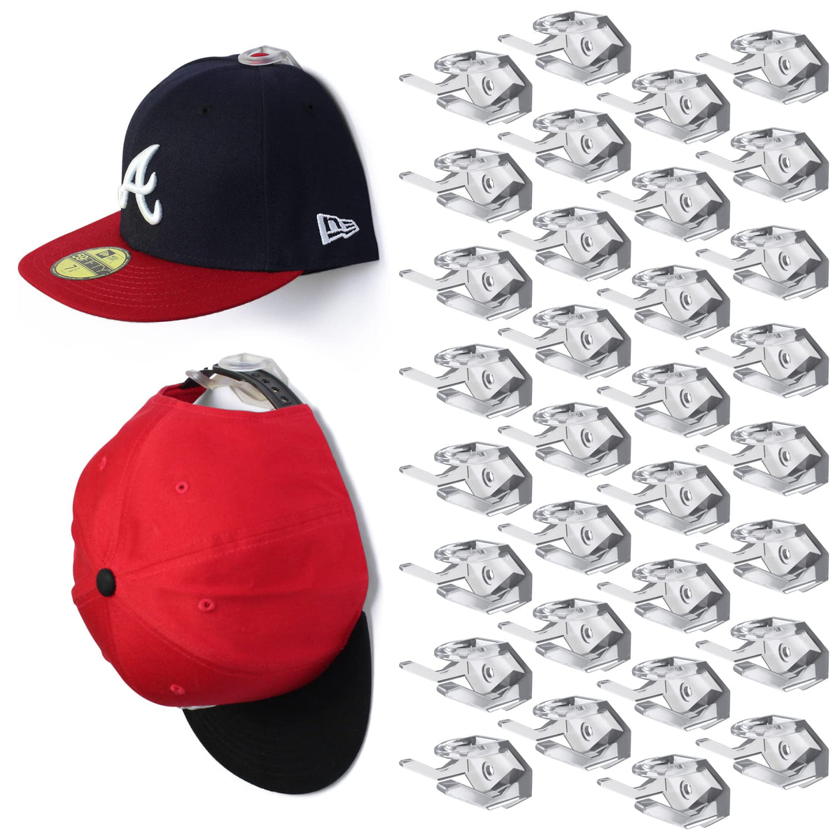 Modern JP adhesive hat hooks wall front view display keeps hats neatly forward.