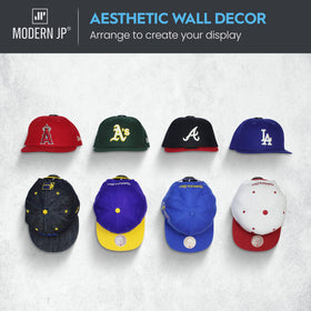 Modern JP hat display wall hooks with screws included for secure, customizable installation.