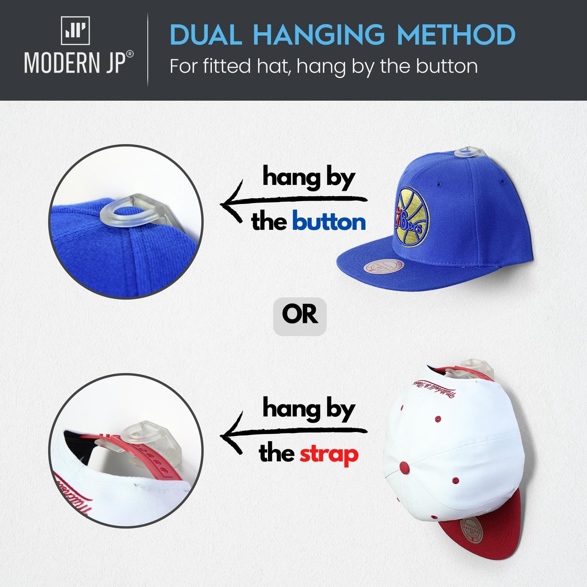 Modern JP room decor display using wall hat hooks adds stylish organization.