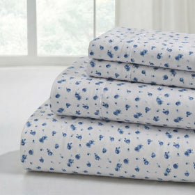 Modern Threads Blue Roses sheet set laid flat, showing soft microfiber and smooth texture.