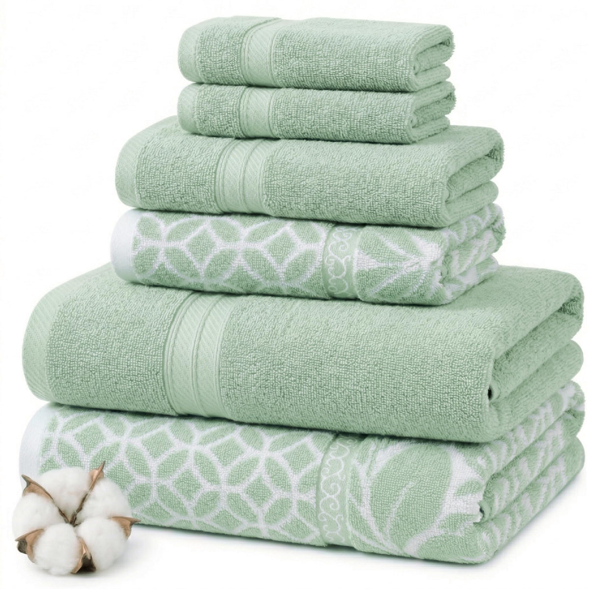 Modern Threads Botanical Vine bath towel in sage green, plush and absorbent.
