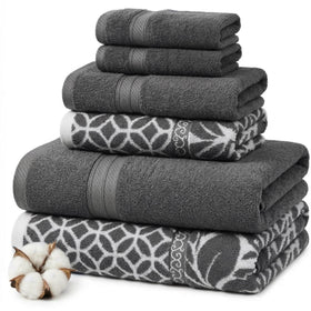 Modern Threads Botanical Vine bath towels in gray, plush and absorbent.