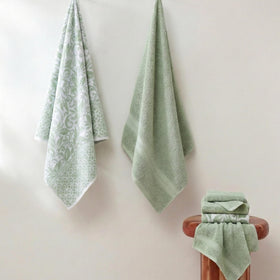 Modern Threads Botanical Vine hand towel in sage green, soft daily-use essential.