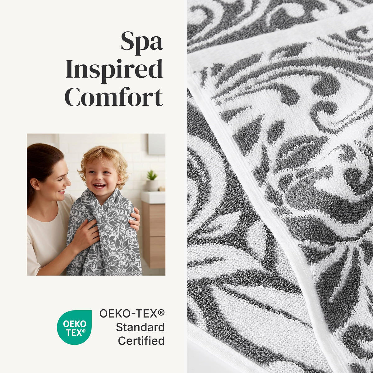 Reversible yarn-dyed jacquard pattern on Modern Threads Botanical Vine towels.
