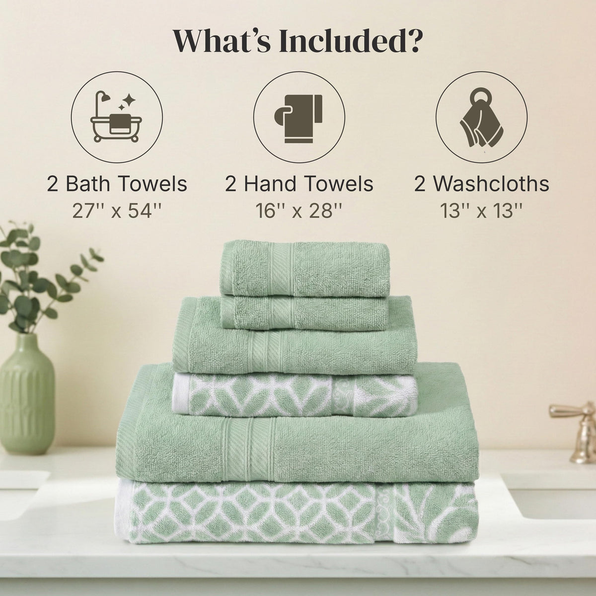 Modern Threads Botanical Vine washcloth in sage green, gentle cleansing.