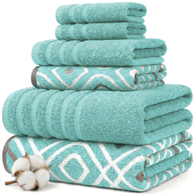 Modern Threads Classic Diamond aqua towel set for soft, absorbent bathroom comfort.