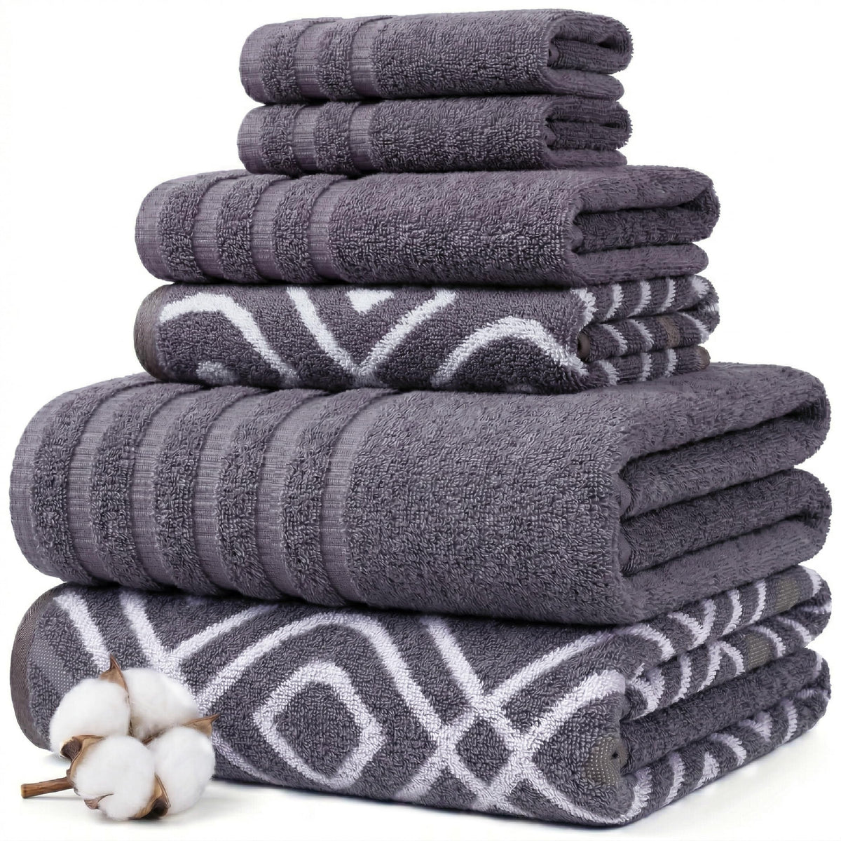 Modern Threads Classic Diamond bath towels in lavender show plush absorbency for daily comfort.