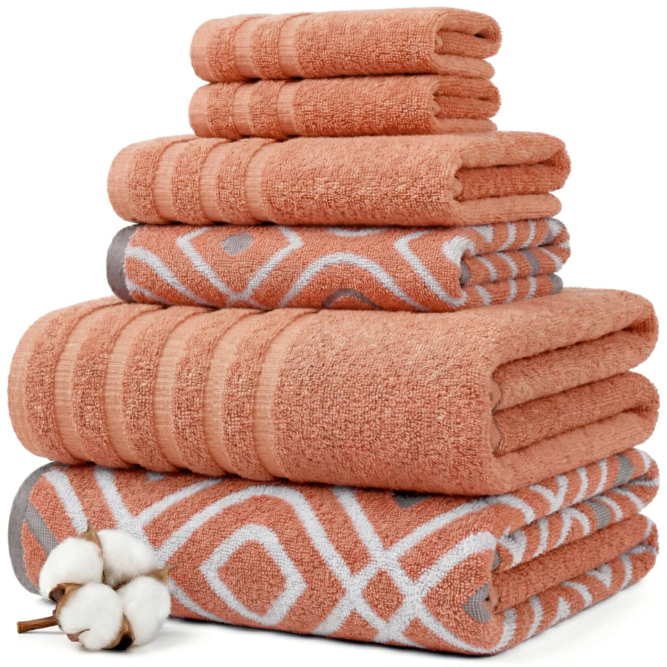 Modern Threads Classic Diamond bath towels in rust orange with jacquard texture.