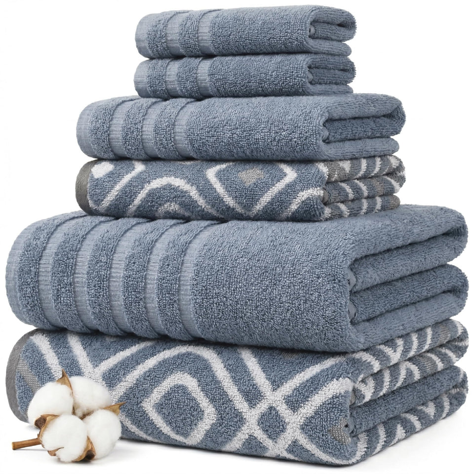 Modern Threads Classic Diamond blue towels front view highlighting yarn-dyed jacquard texture for elegance.